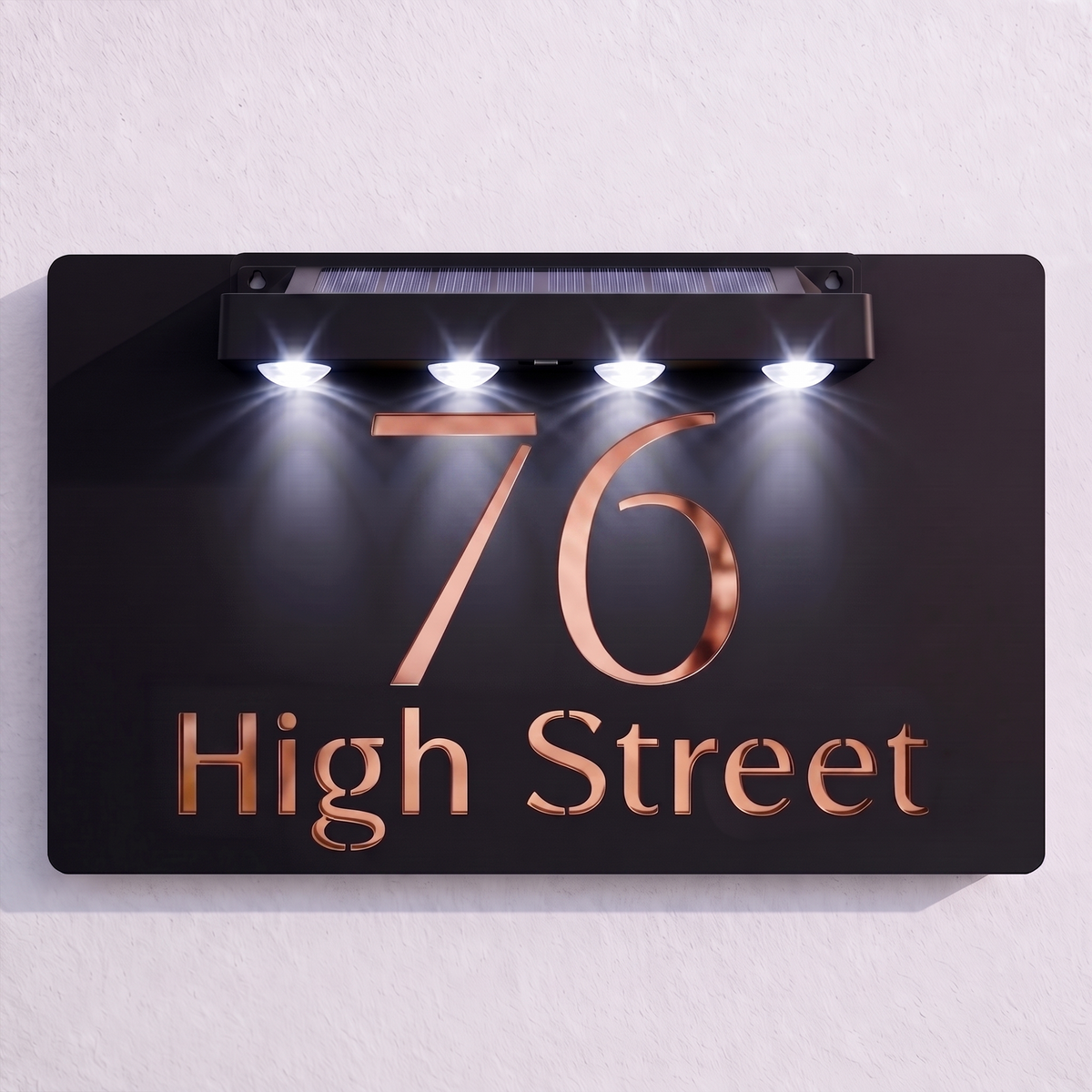 Personalised Solar Powered House Sign | 300mm x 170mm | Black with Mirror Text