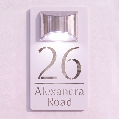 Personalised Solar Powered House Sign | 280mm x 160mm | White with Mirror Text