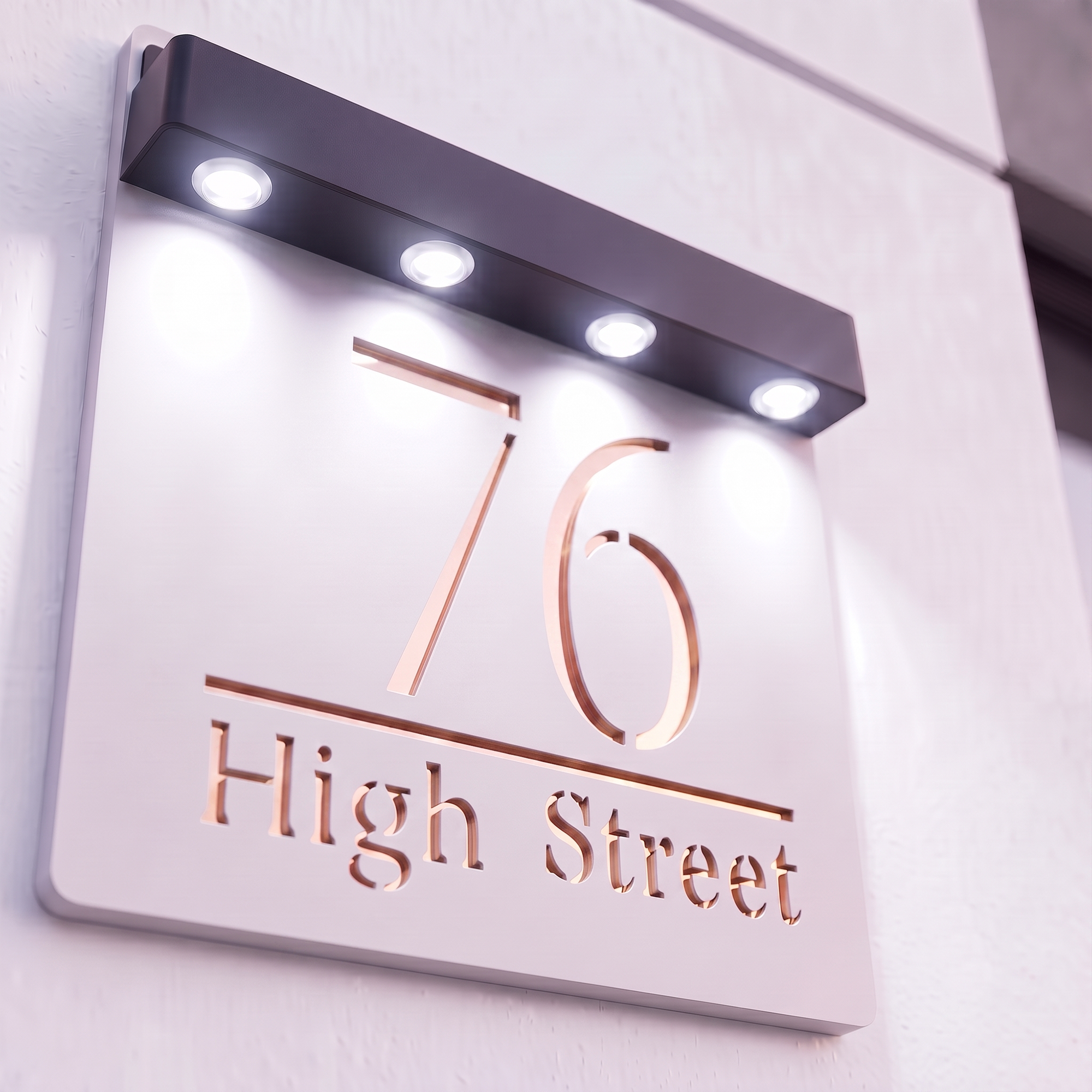 Personalised Solar Powered House Sign | 180mm x 180mm | White with Mirror Text