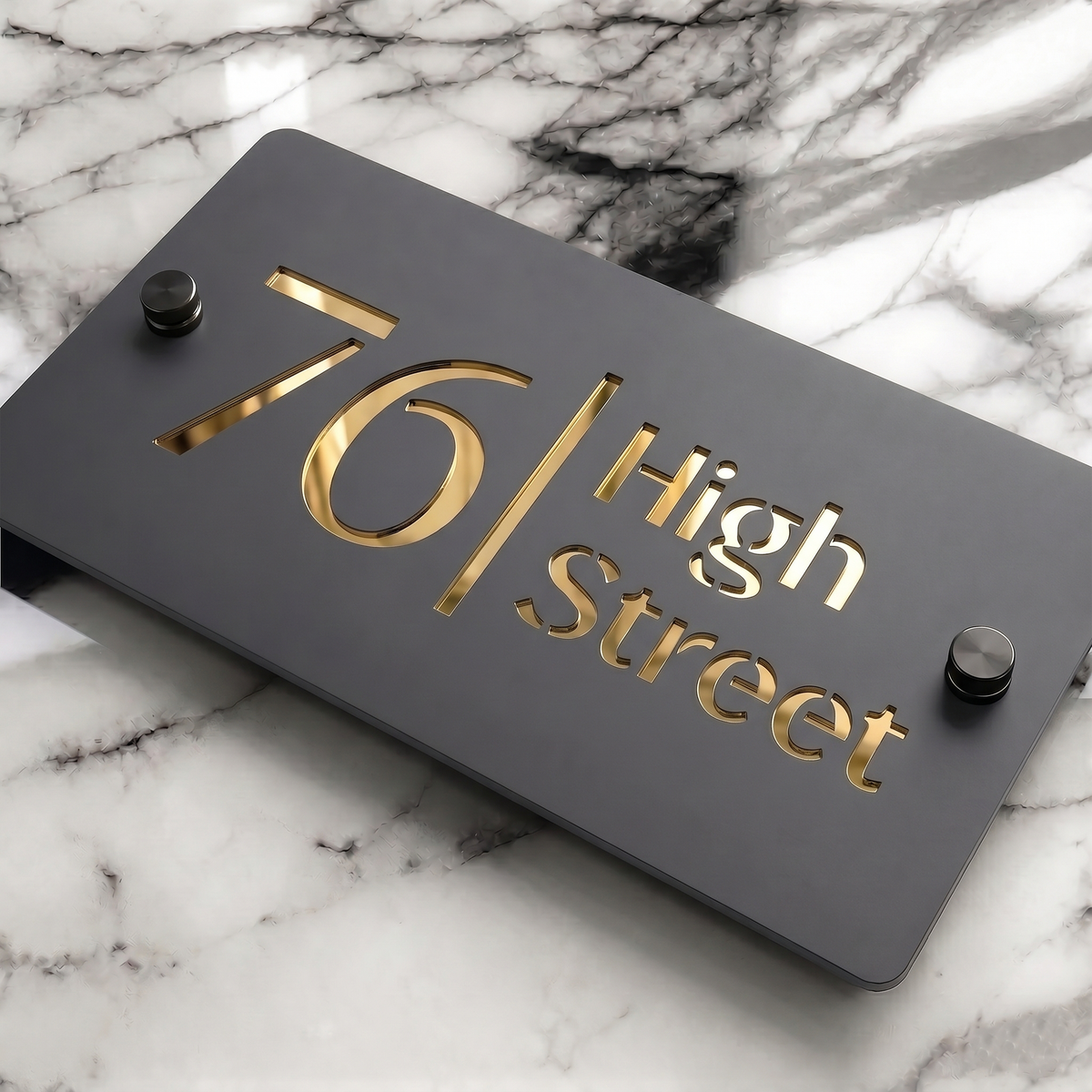 Personalised Mirror House Sign with Gold Laser Cut Text | 200mm x 130mm | Made from 3mm Grey Acrylic