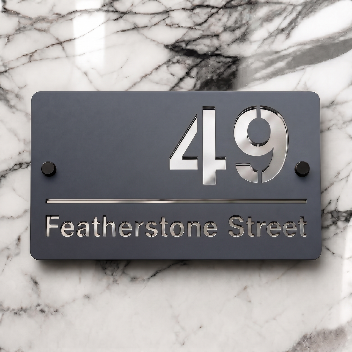 Personalised Mirror House Sign with Silver Laser Cut Text | 200mm x 130mm | Made from 3mm Grey Acrylic