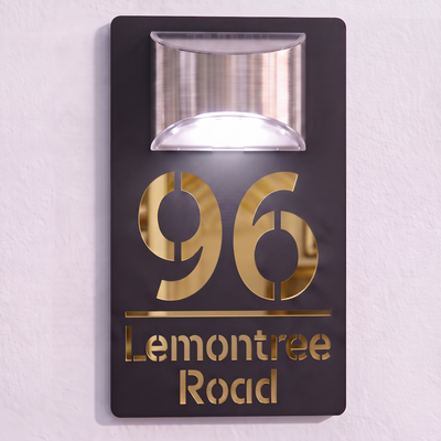 Personalised Solar Powered House Sign | 280mm x 160mm | Black with Mirror Text