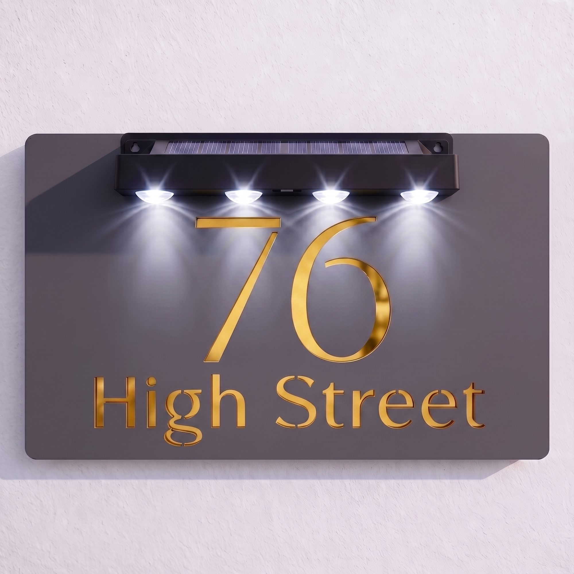 Personalised Solar Powered House Sign | 300mm x 170mm | Grey with Mirror Text