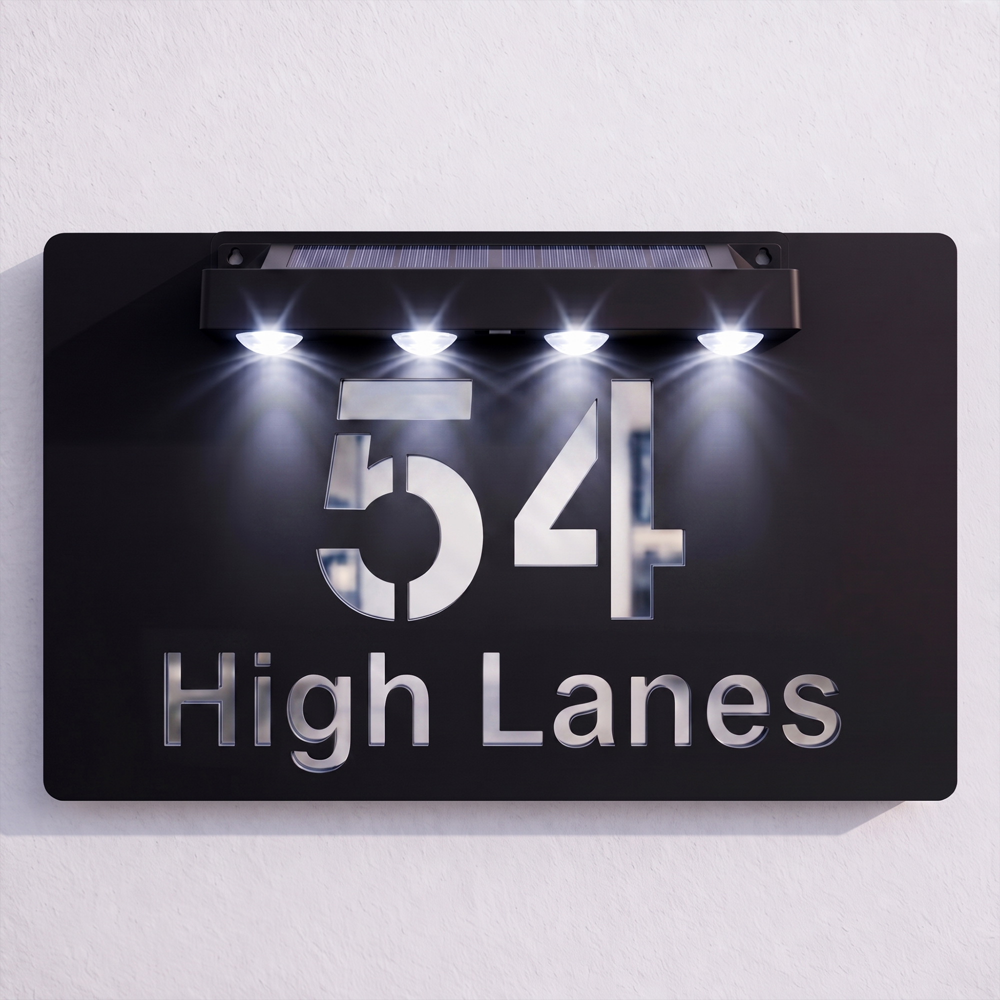 Personalised Solar Powered House Sign | 300mm x 170mm | Black with Mirror Text