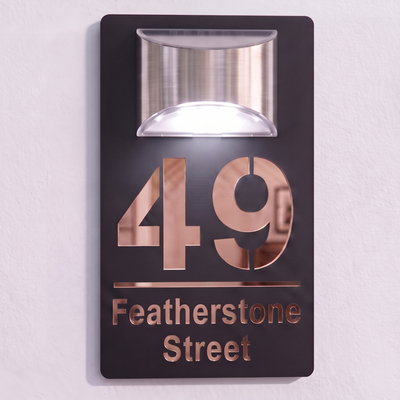 Personalised Solar Powered House Sign | 280mm x 160mm | Black with Mirror Text
