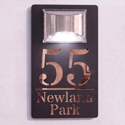 Personalised Solar Powered House Sign | 280mm x 160mm | Black with Mirror Text