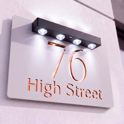 Personalised Solar Powered House Sign | 300mm x 170mm | White with Mirror Text