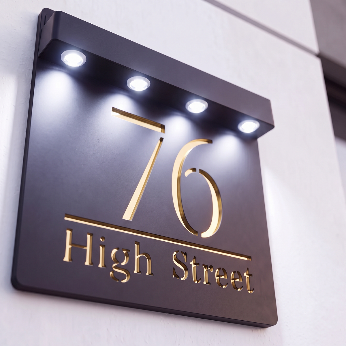 Personalised Solar Powered House Sign | 180mm x 180mm | Black with Mirror Text
