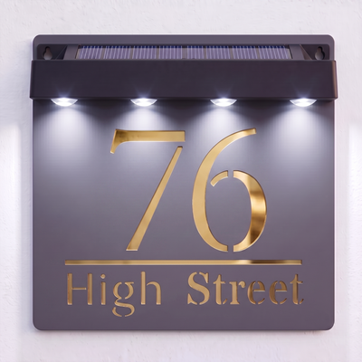 Personalised Solar Powered House Sign | 180mm x 180mm | Grey with Mirror Text