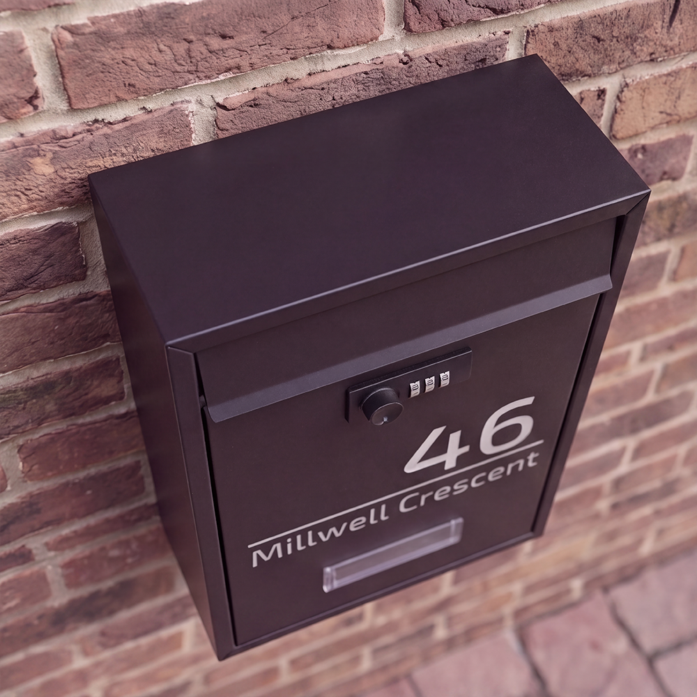 Personalised Aluminium Letterbox with Combination Lock | Black with Engraved Letters