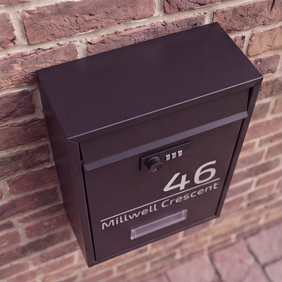 Personalised Aluminium Letterbox with Combination Lock | Black with Engraved Letters