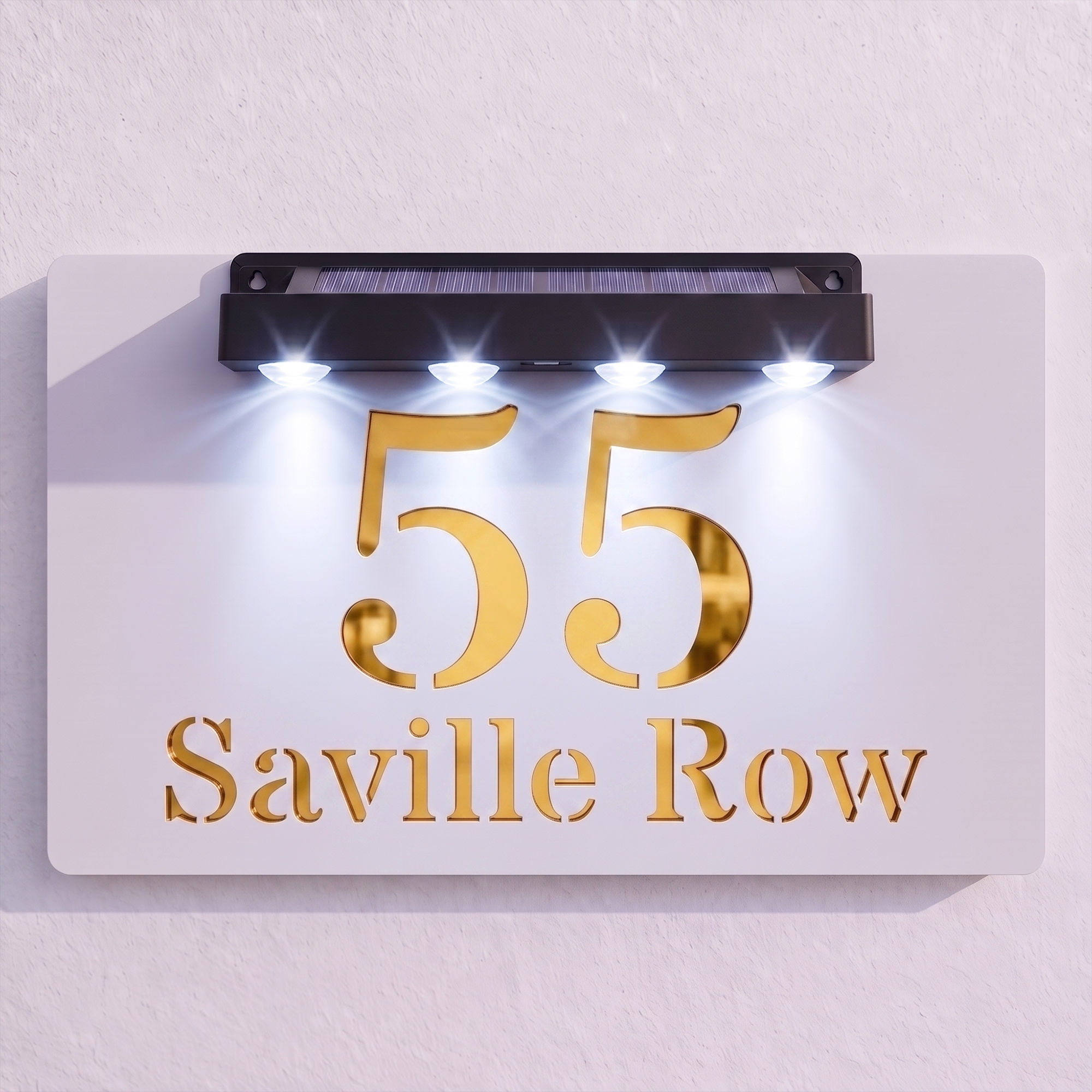 Personalised Solar Powered House Sign | 300mm x 170mm | White with Mirror Text