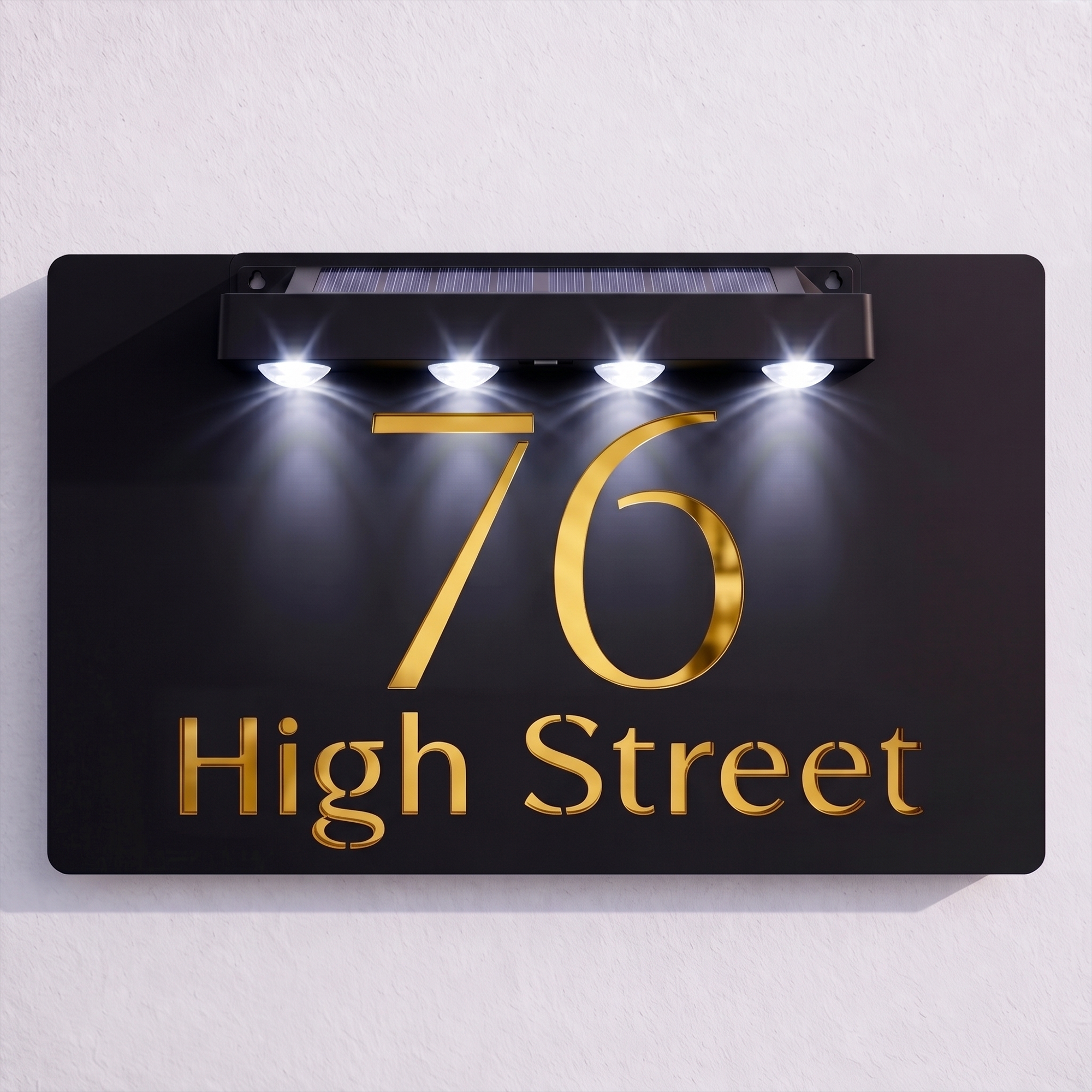 Personalised Solar Powered House Sign | 300mm x 170mm | Black with Mirror Text