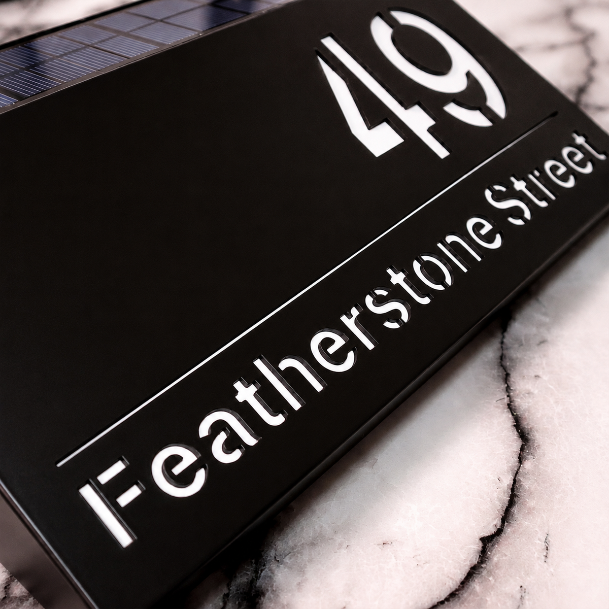 Personalised Solar Powered House Sign | 280mm x 160mm | Cool White Illuminated Text