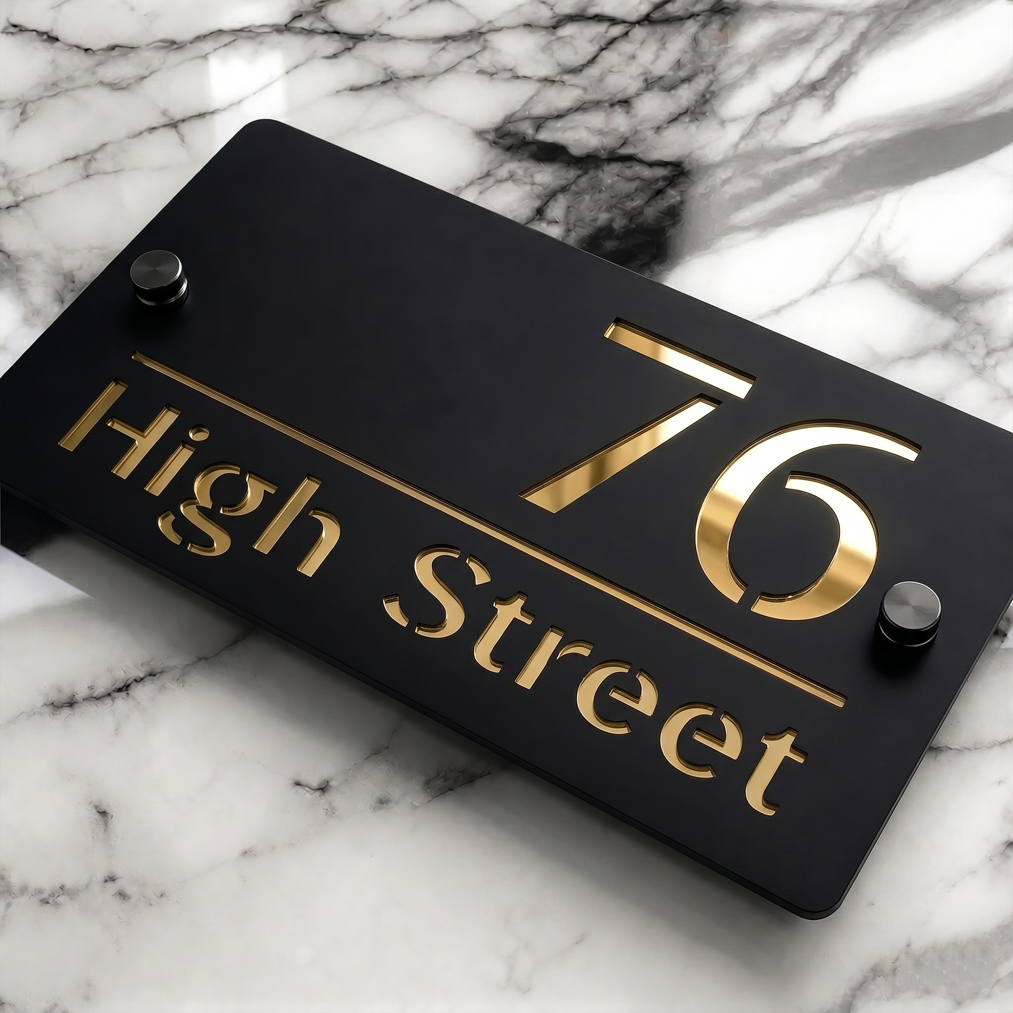 Personalised Mirror House Sign with Gold Laser Cut Text | 200mm x 130mm | Made from 3mm Black Acrylic