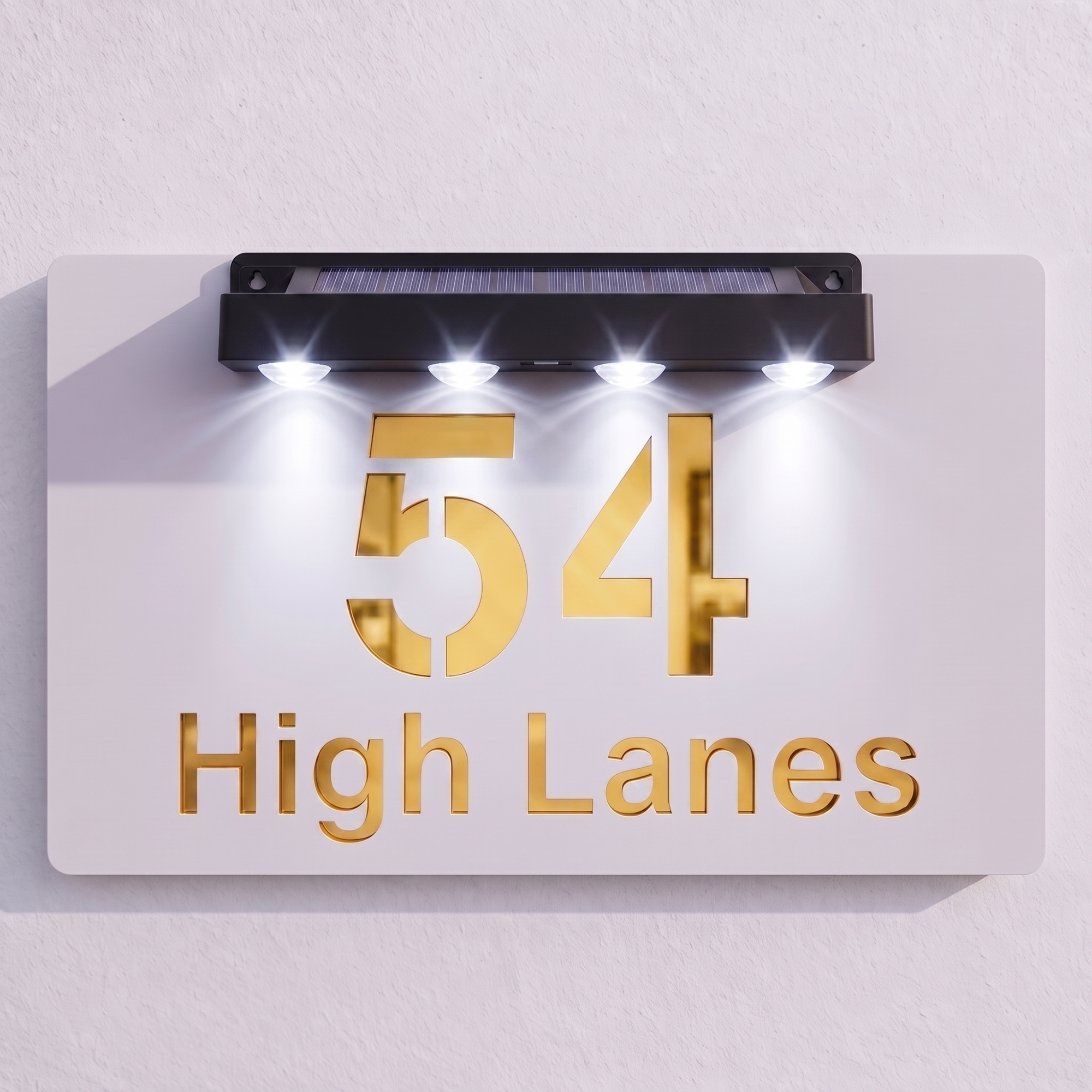 Personalised Solar Powered House Sign | 300mm x 170mm | White with Mirror Text