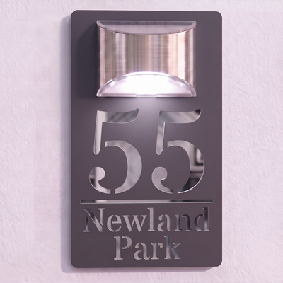 Personalised Solar Powered House Sign | 280mm x 160mm | Grey with Mirror Text