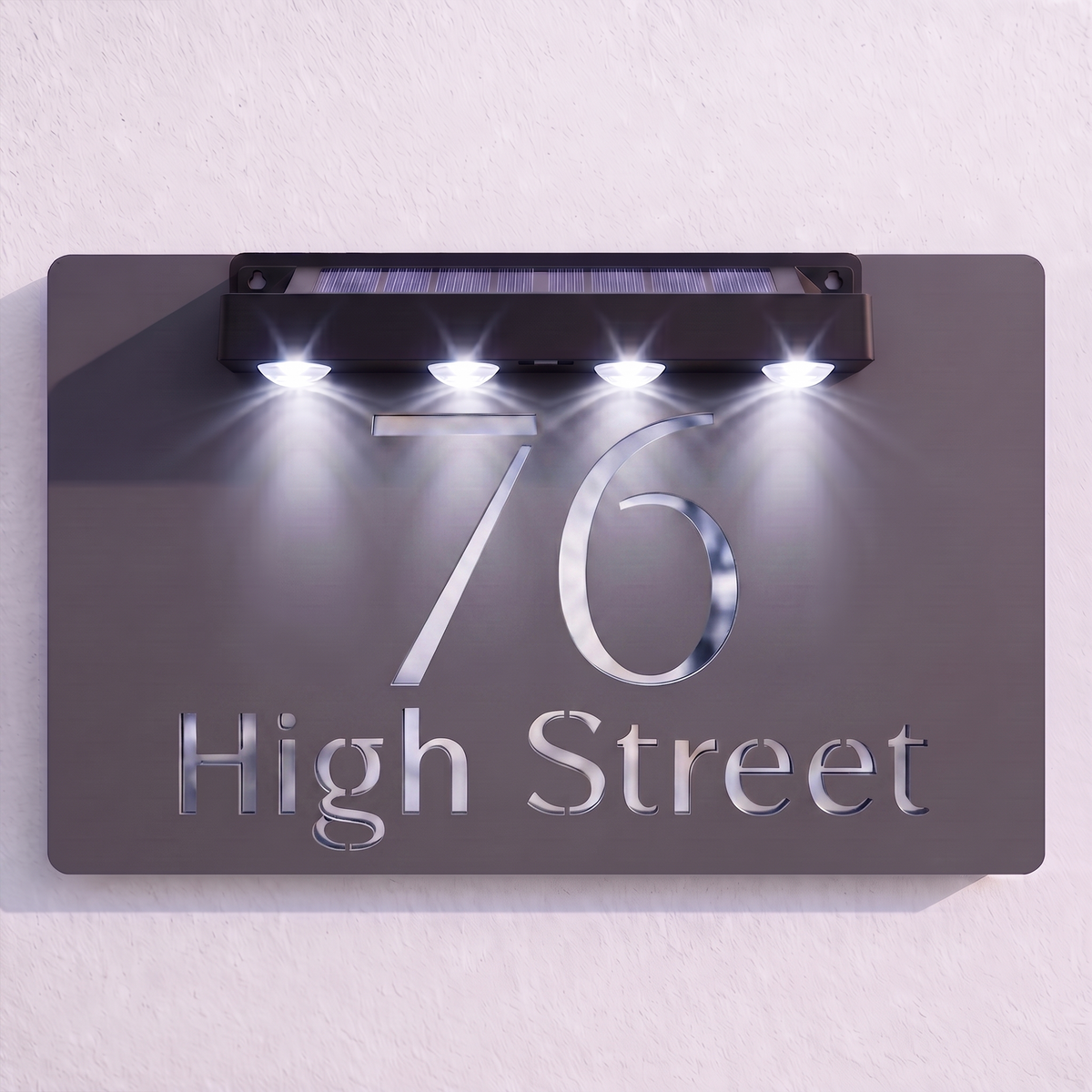 Personalised Solar Powered House Sign | 300mm x 170mm | Grey with Mirror Text