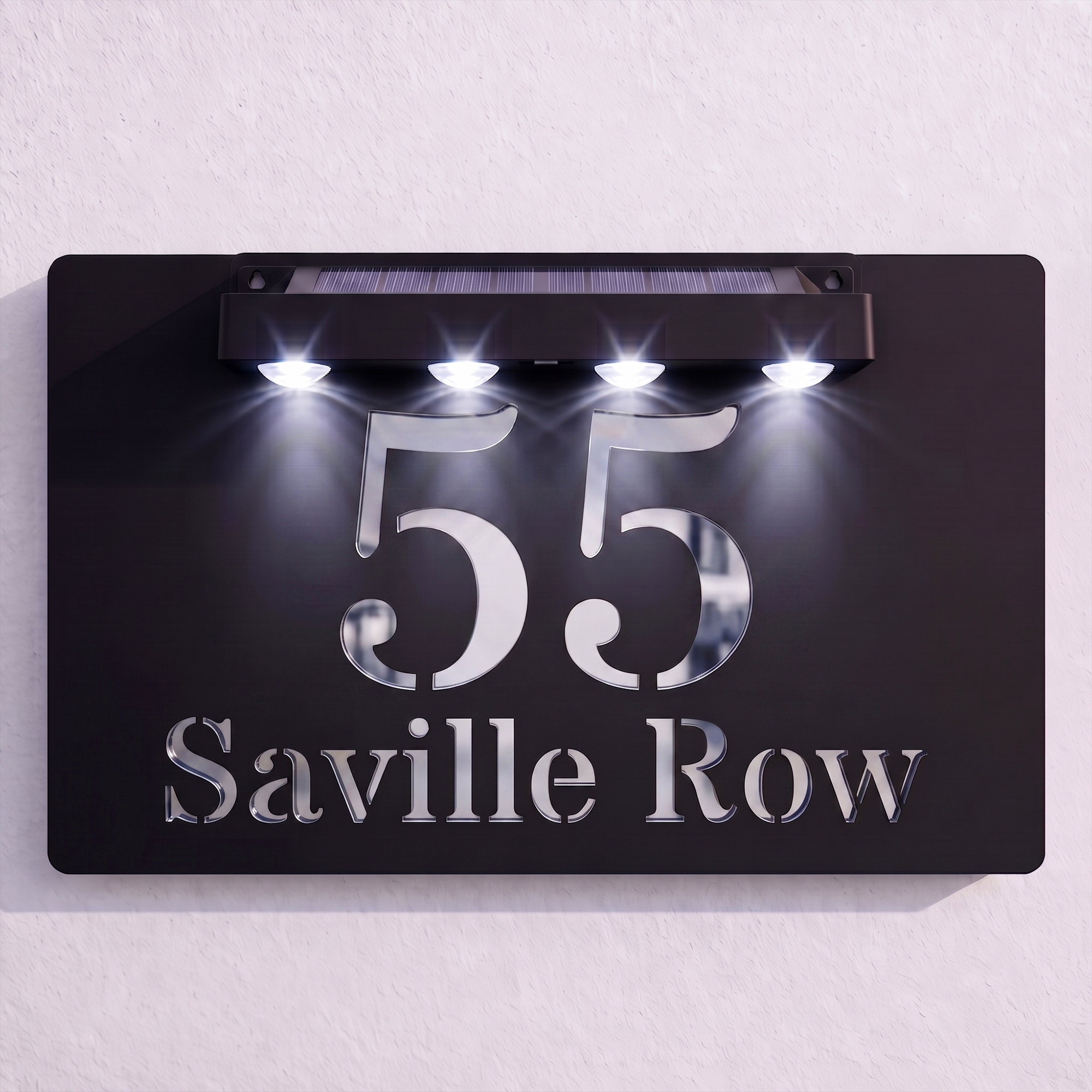 Personalised Solar Powered House Sign | 300mm x 170mm | Black with Mirror Text