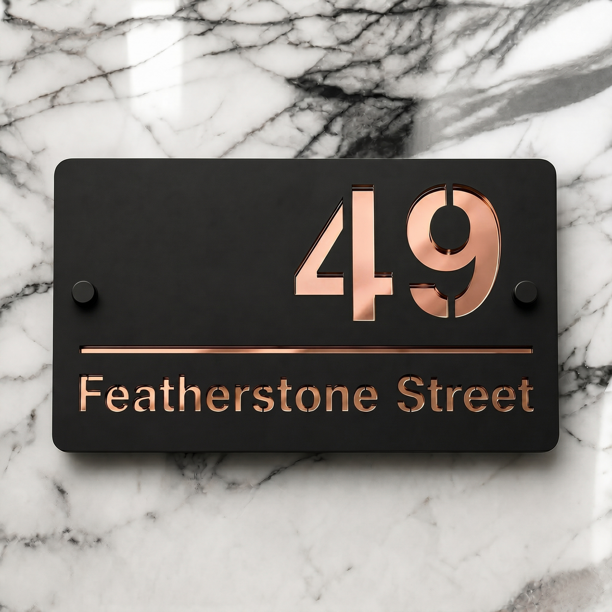 Personalised Mirror House Sign with Rose Gold Laser Cut Text | 200mm x 130mm | Made from 3mm Black Acrylic