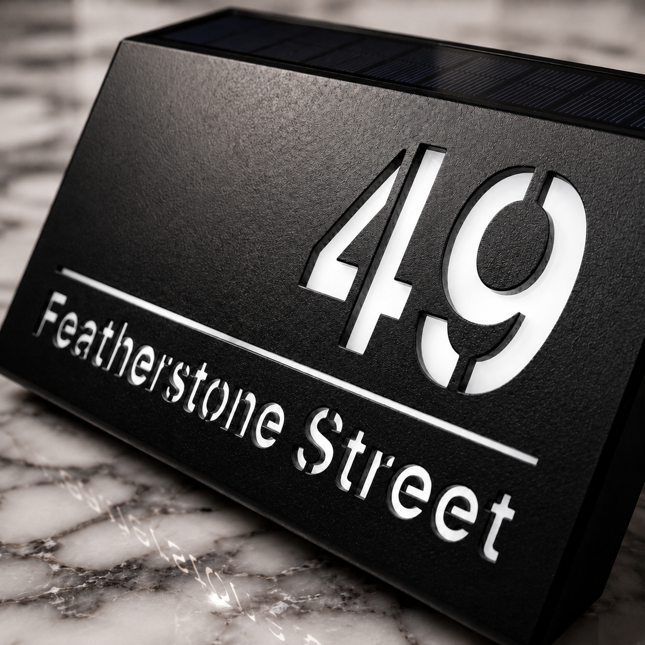 Personalised Solar Powered House Sign | 280mm x 160mm | Cool White Illuminated Text