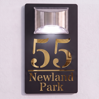 Personalised Solar Powered House Sign | 280mm x 160mm | Black with Mirror Text