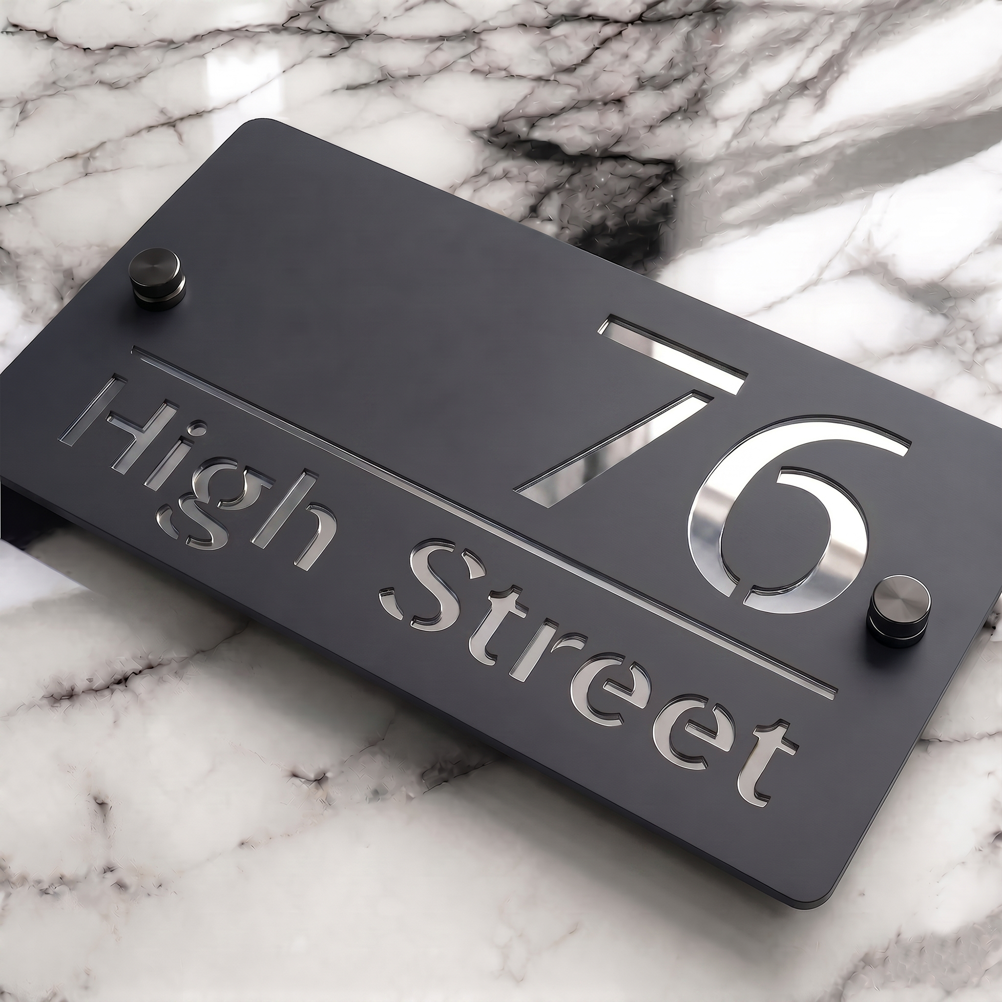 Personalised Mirror House Sign with Silver Laser Cut Text | 200mm x 130mm | Made from 3mm Grey Acrylic