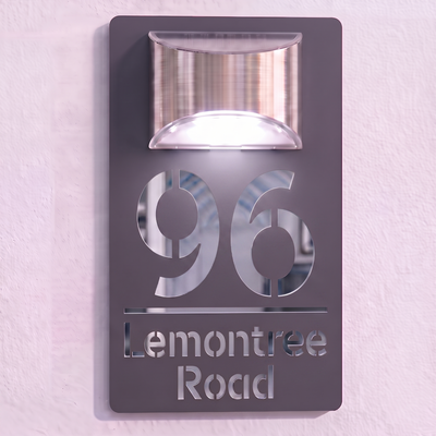 Personalised Solar Powered House Sign | 280mm x 160mm | Grey with Mirror Text