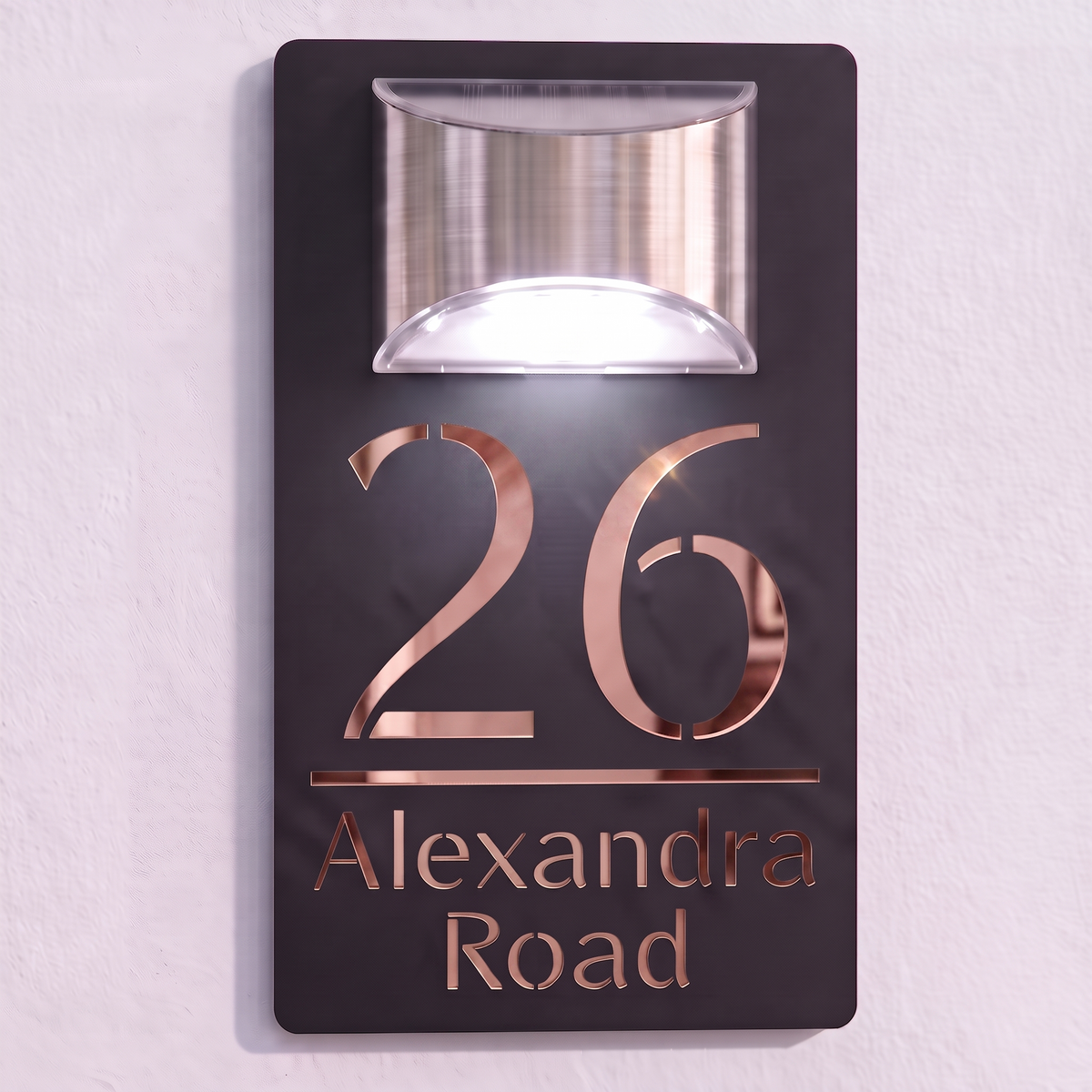 Personalised Solar Powered House Sign | 280mm x 160mm | Black with Mirror Text