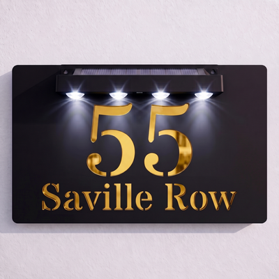 Personalised Solar Powered House Sign | 300mm x 170mm | Black with Mirror Text