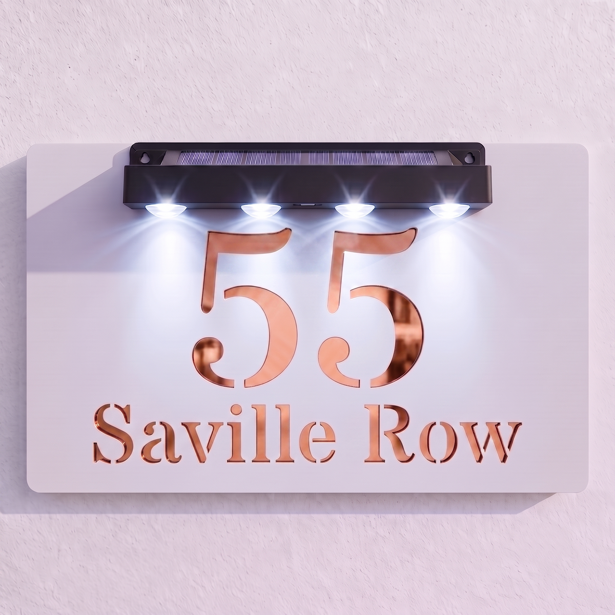 Personalised Solar Powered House Sign | 300mm x 170mm | White with Mirror Text