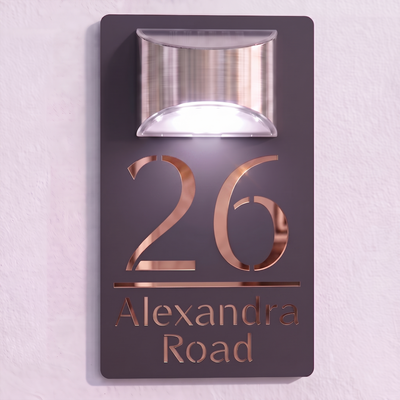 Personalised Solar Powered House Sign | 280mm x 160mm | Grey with Mirror Text
