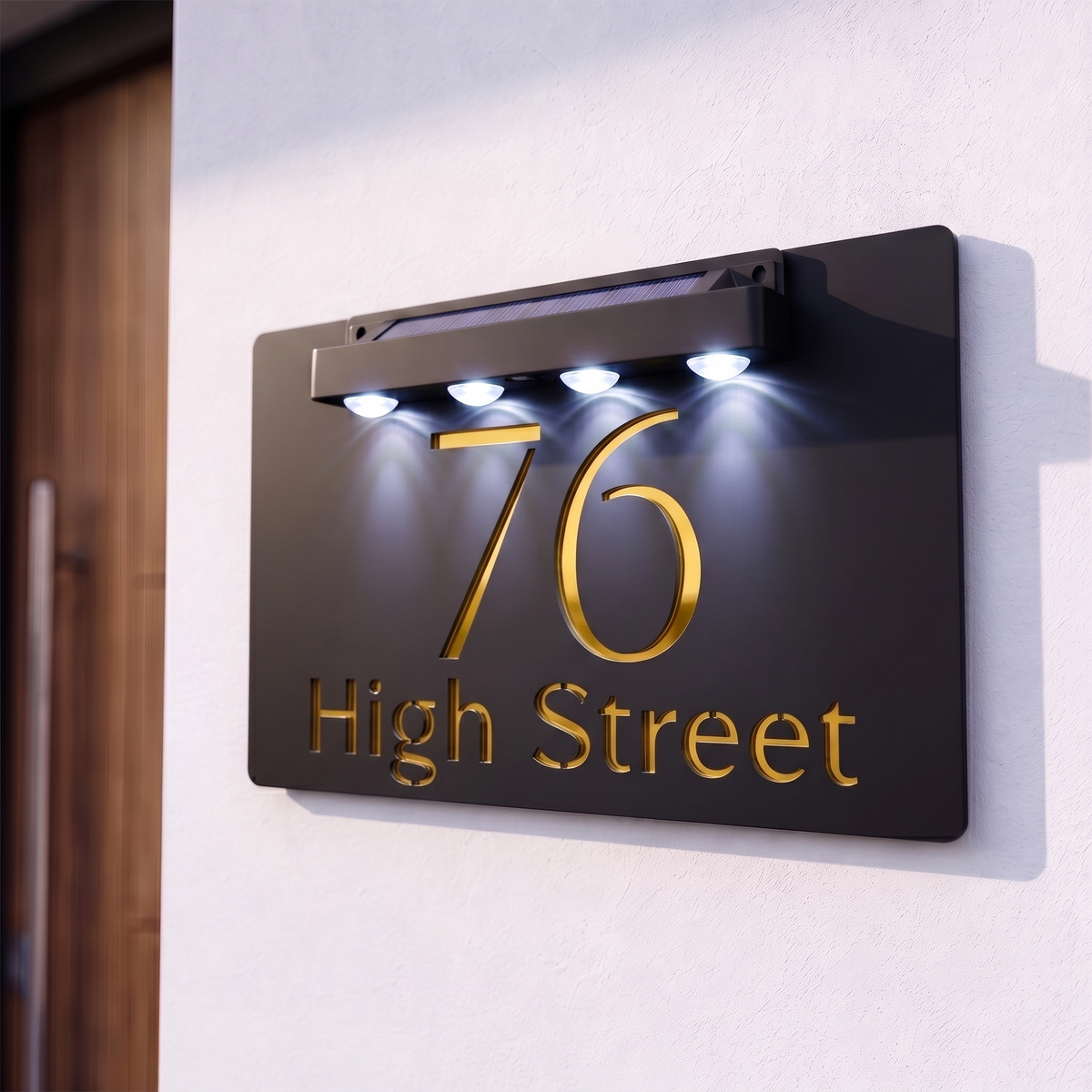 Personalised Solar Powered House Sign | 300mm x 170mm | Black with Mirror Text