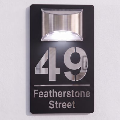 Personalised Solar Powered House Sign | 280mm x 160mm | Black with Mirror Text