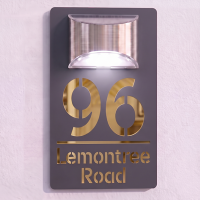 Personalised Solar Powered House Sign | 280mm x 160mm | Grey with Mirror Text