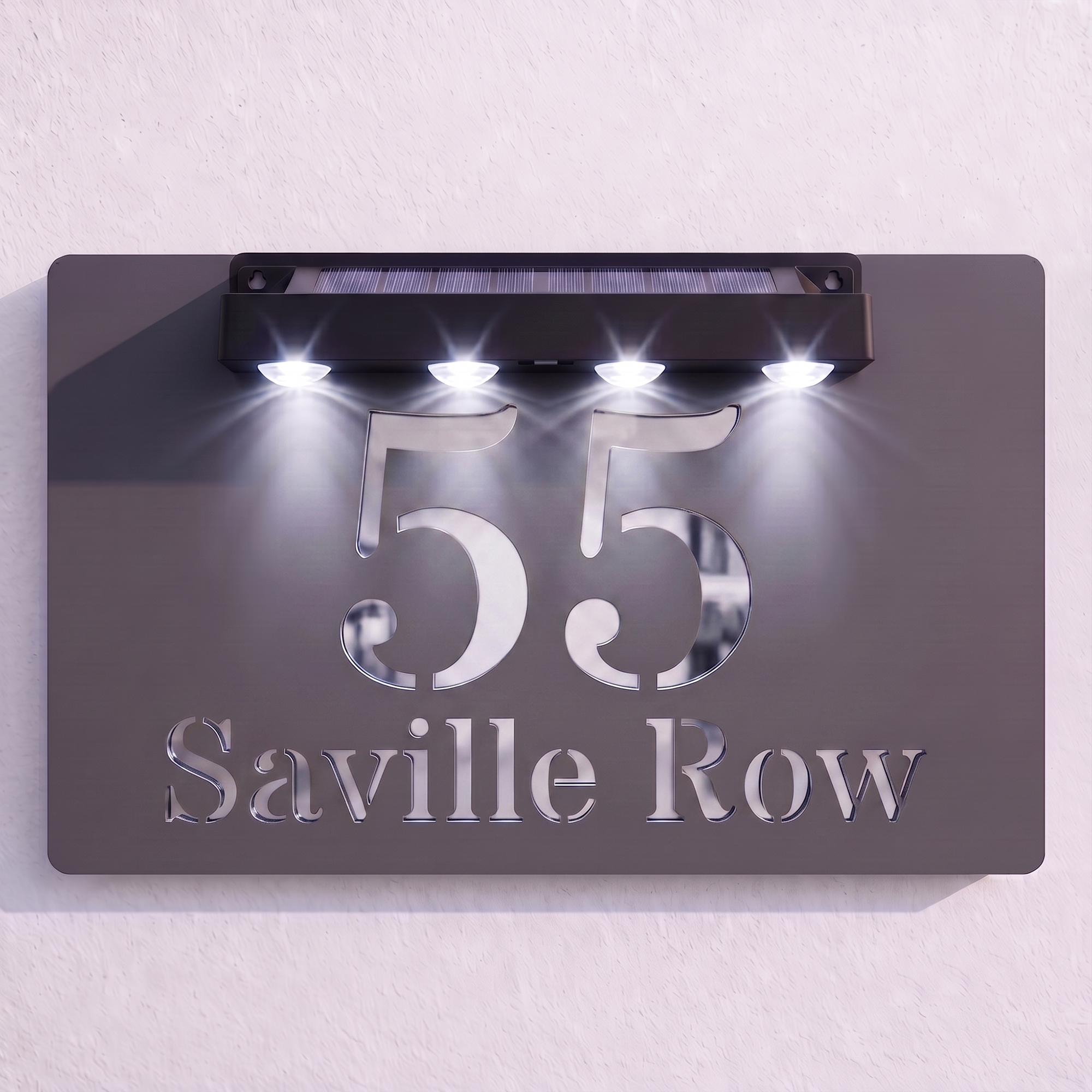 Personalised Solar Powered House Sign | 300mm x 170mm | Grey with Mirror Text