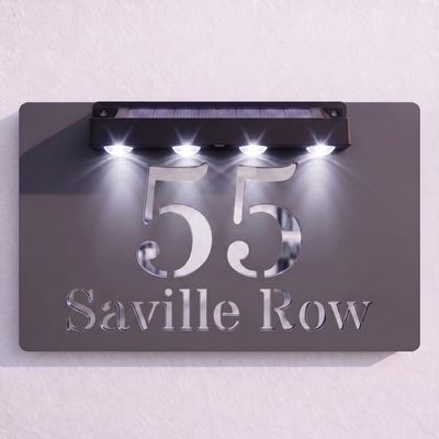 Personalised Solar Powered House Sign | 300mm x 170mm | Grey with Mirror Text