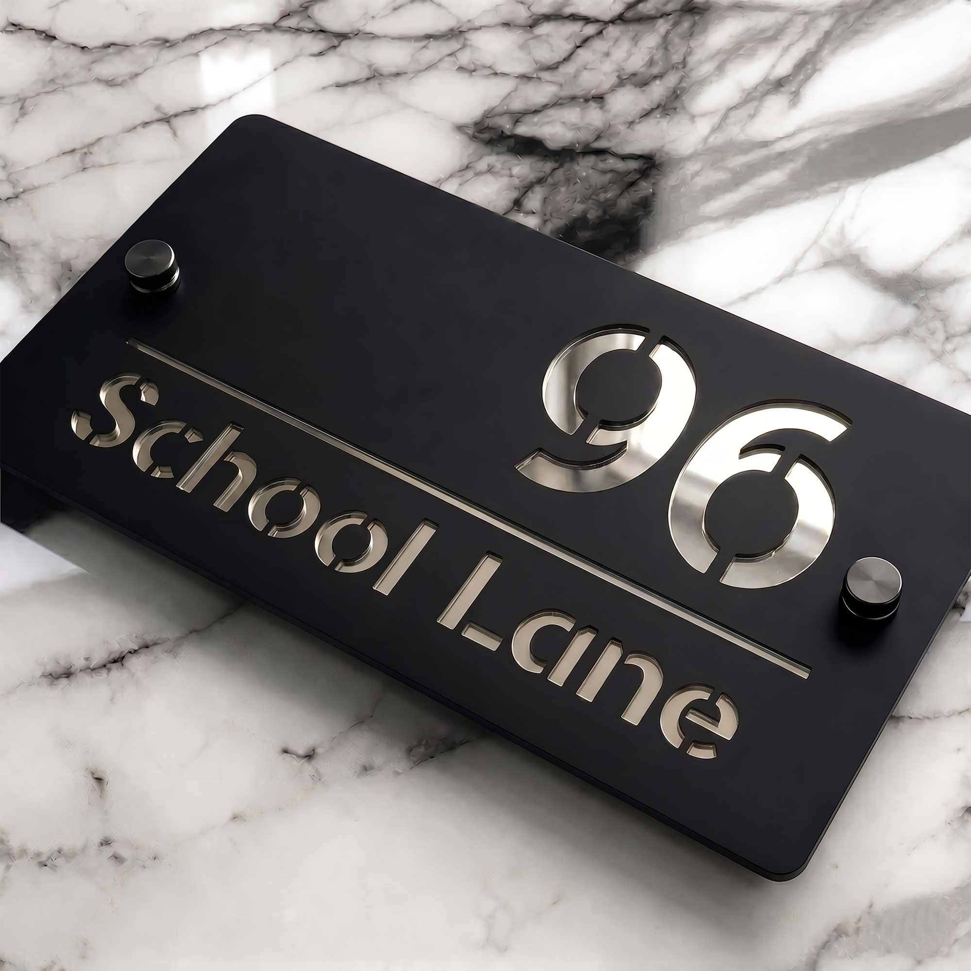 Personalised Mirror House Sign with Silver Laser Cut Text | 200mm x 130mm | Made from 3mm Black Acrylic