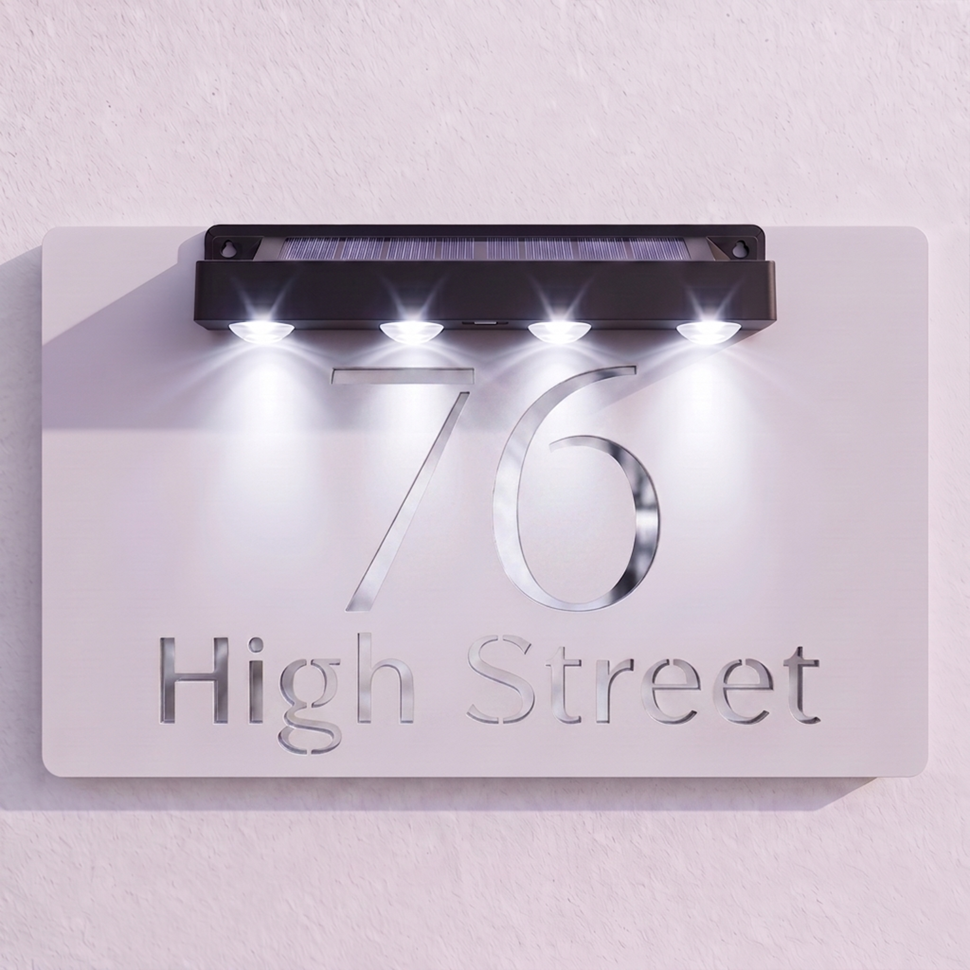 Personalised Solar Powered House Sign | 300mm x 170mm | White with Mirror Text