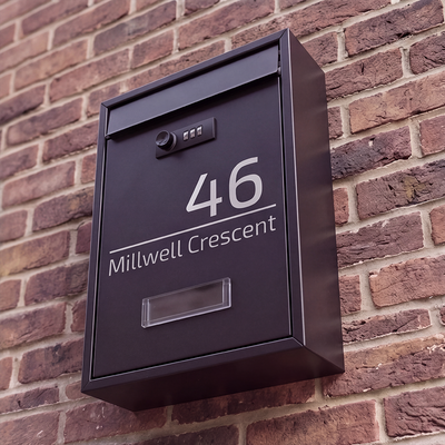 Personalised Aluminium Letterbox with Combination Lock | Black with Engraved Letters