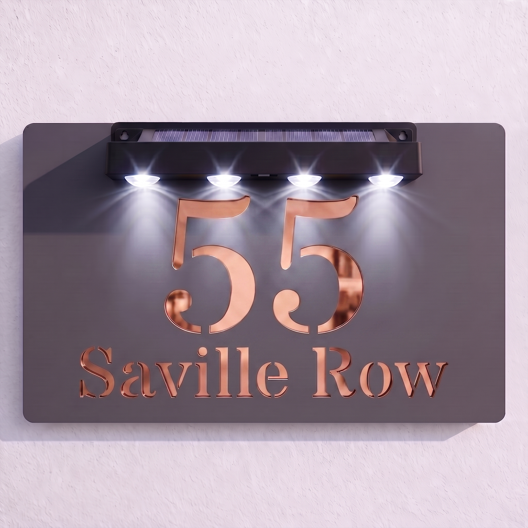 Personalised Solar Powered House Sign | 300mm x 170mm | Grey with Mirror Text