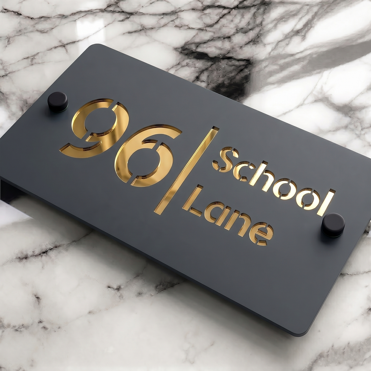 Personalised Mirror House Sign with Gold Laser Cut Text | 200mm x 130mm | Made from 3mm Grey Acrylic