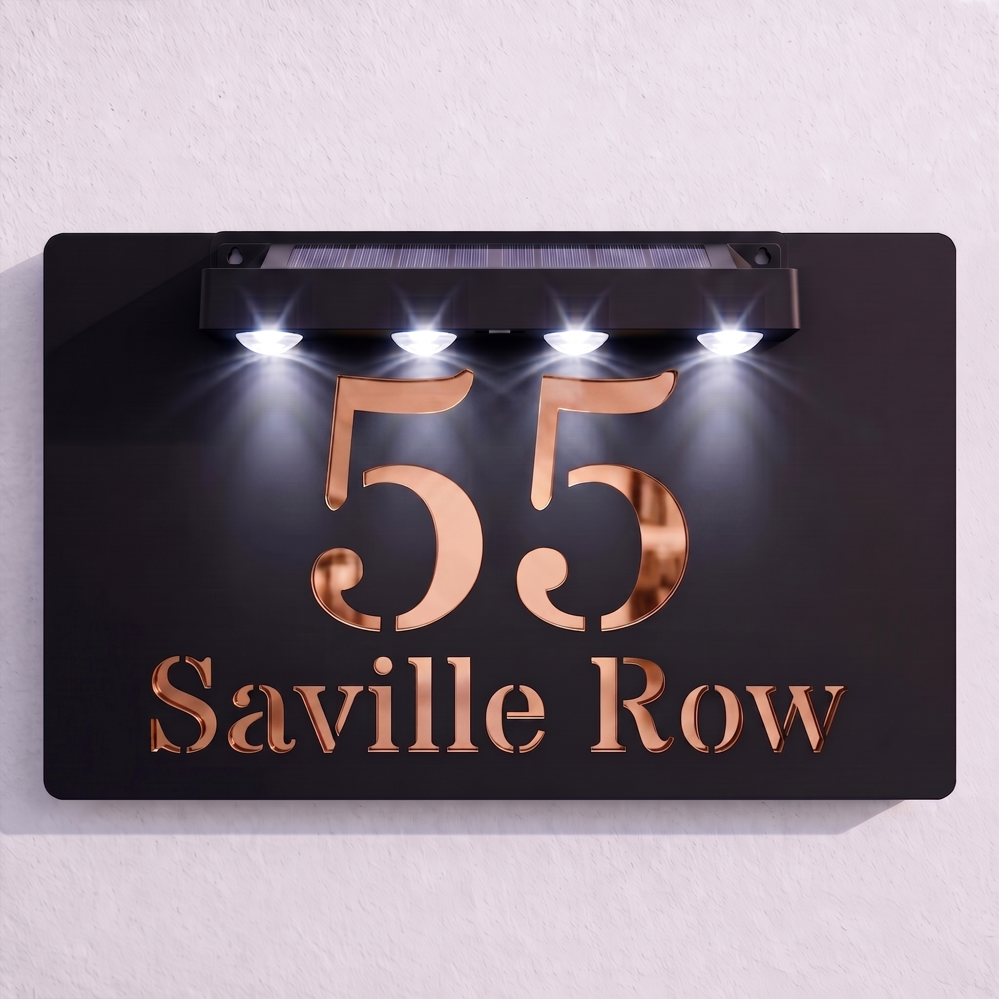 Personalised Solar Powered House Sign | 300mm x 170mm | Black with Mirror Text
