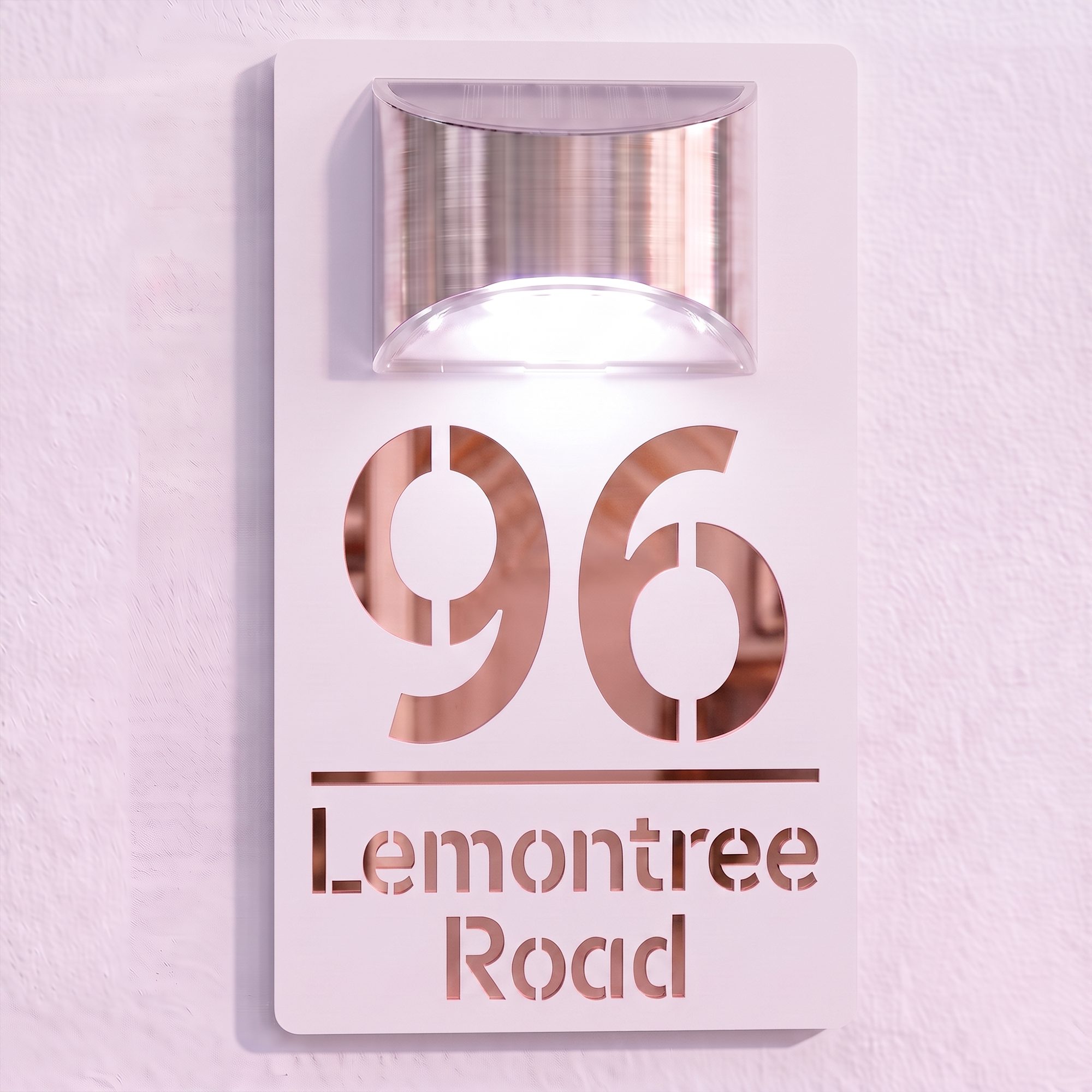 Personalised Solar Powered House Sign | 280mm x 160mm | White with Mirror Text