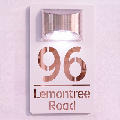 Personalised Solar Powered House Sign | 280mm x 160mm | White with Mirror Text