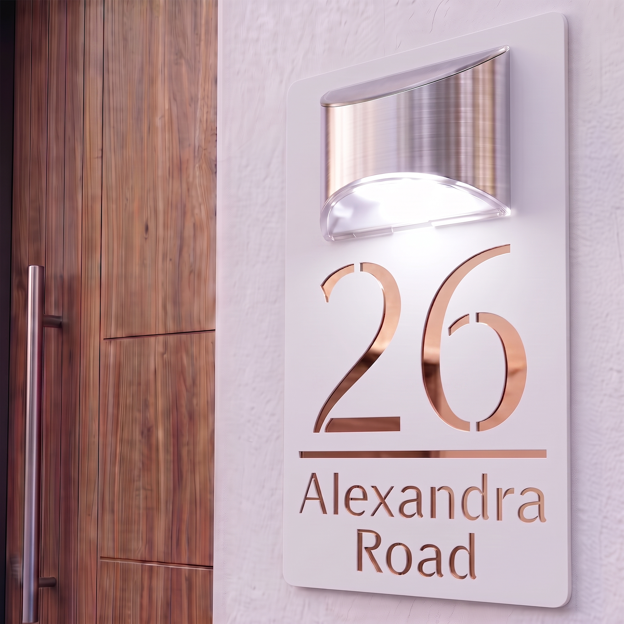 Personalised Solar Powered House Sign | 280mm x 160mm | White with Mirror Text