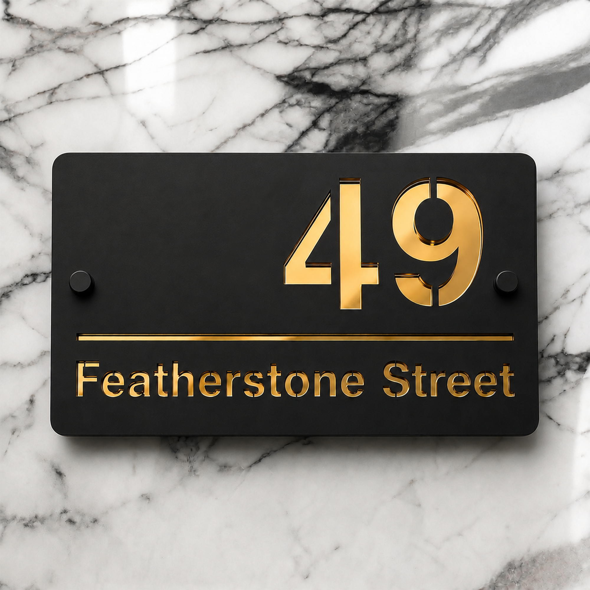 Personalised Mirror House Sign with Gold Laser Cut Text | 200mm x 130mm | Made from 3mm Black Acrylic