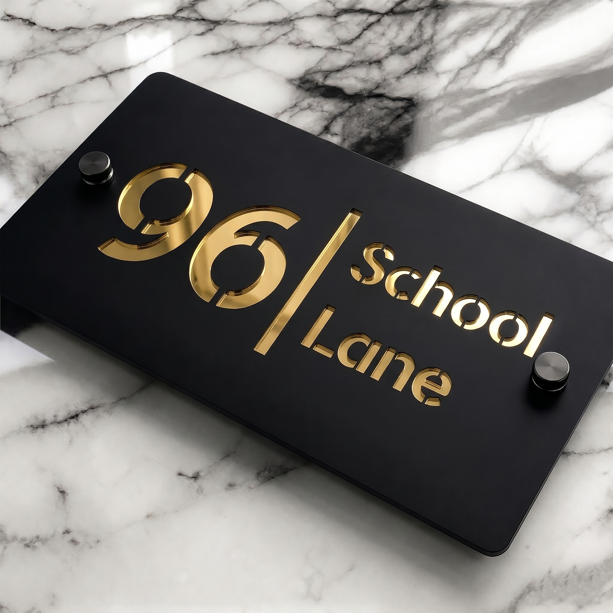 Personalised Mirror House Sign with Gold Laser Cut Text | 200mm x 130mm | Made from 3mm Black Acrylic