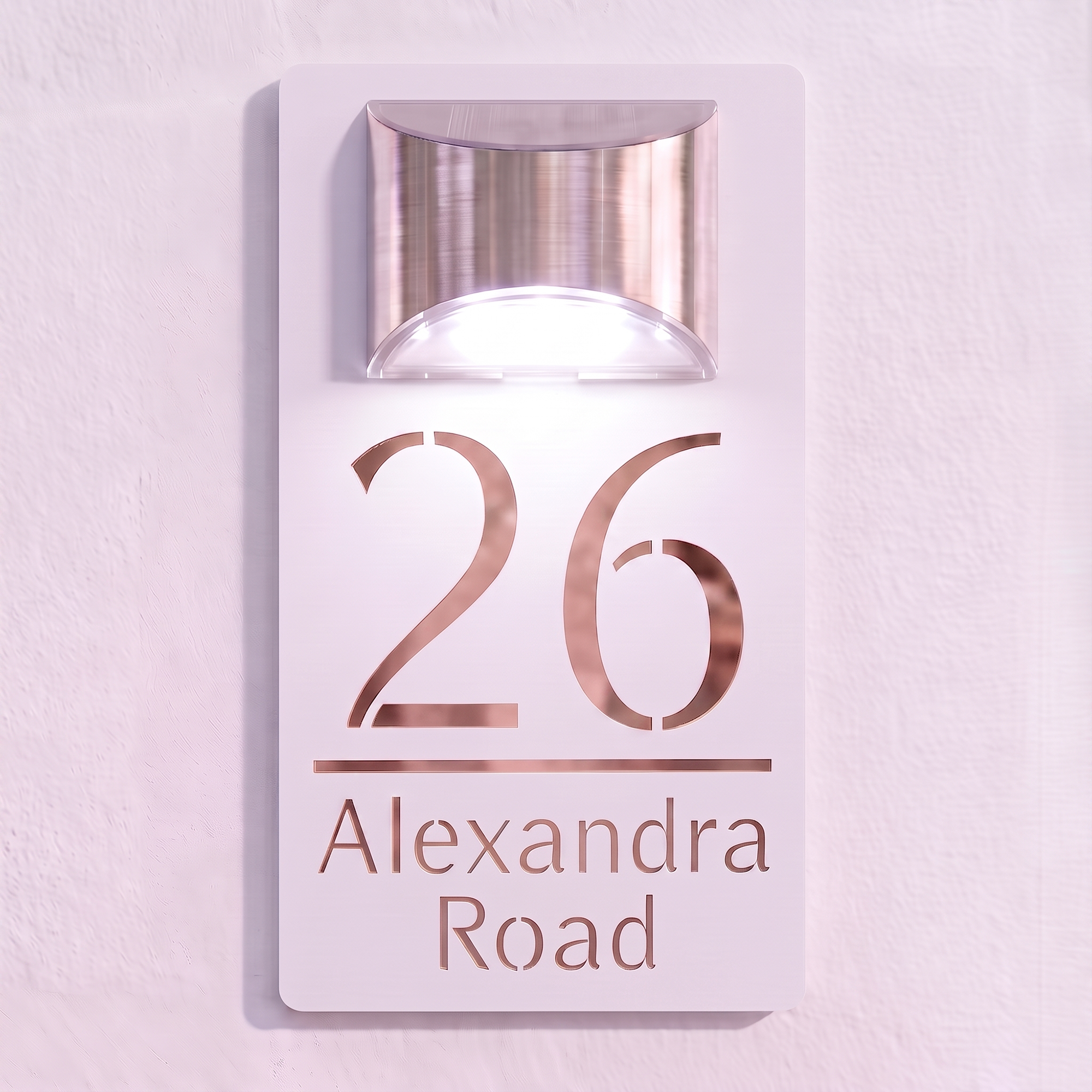 Personalised Solar Powered House Sign | 280mm x 160mm | White with Mirror Text