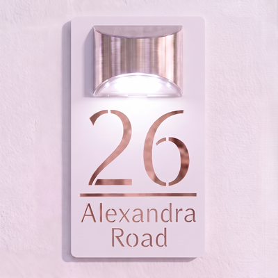 Personalised Solar Powered House Sign | 280mm x 160mm | White with Mirror Text